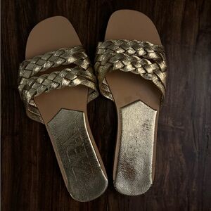 Zara gold braided flat sandal, SZ 10